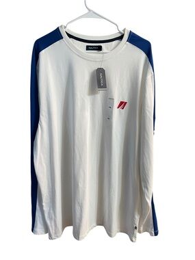 NWT Nautica Long Sleeve Logo T-Shirt XXL White Blue Cotton MSRP $49.50